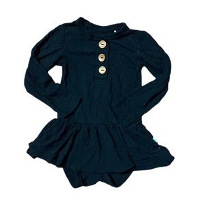 Posh Peanut LS Black Ribbed Twirl Bodysuit - 3-6m